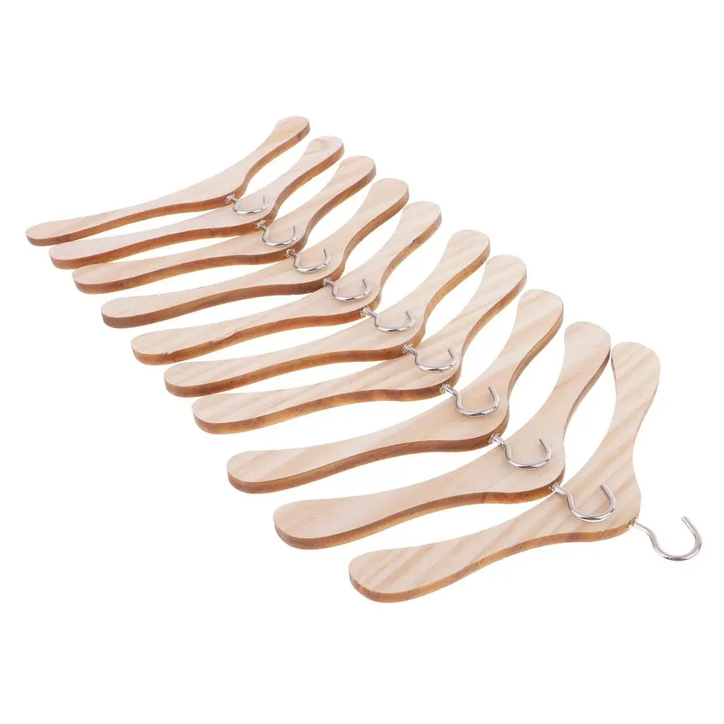 10 Pcs Wooden Hangers /3 Doll Clothes Outfit Holders Accessories