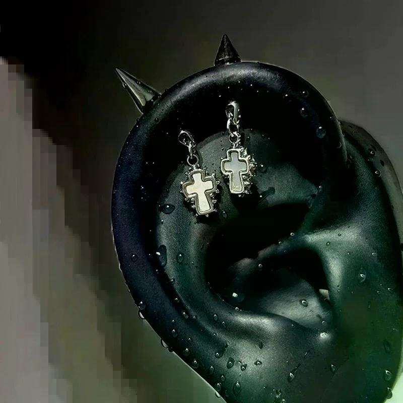 Silver Color Pointed Cone Cross Pendant Ear Bone Nail For Women Earring Puncture Gothic Cochlea Accessories
