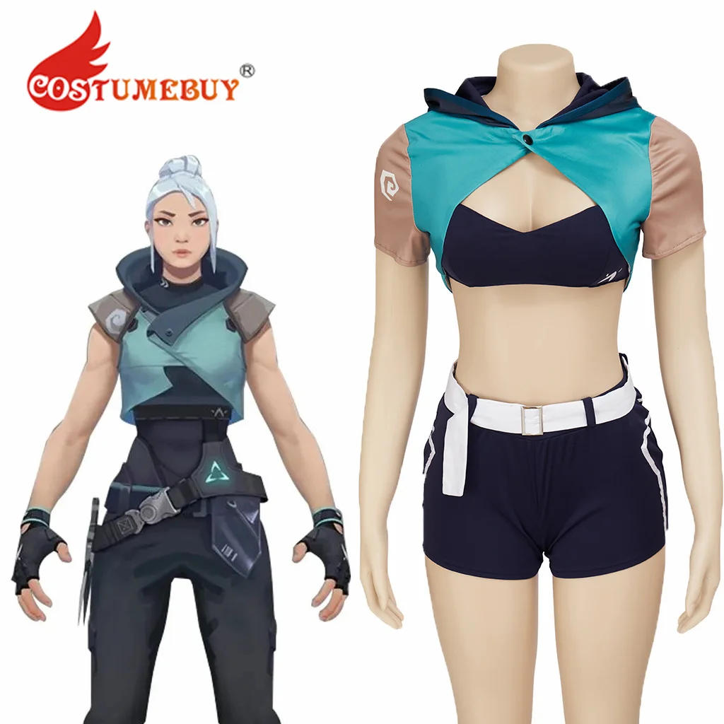 

Game Valorant Jett Cosplay Costume Female Sexy Crop Top Shorts Set Halloween Roleplay Women Jett Outfits
