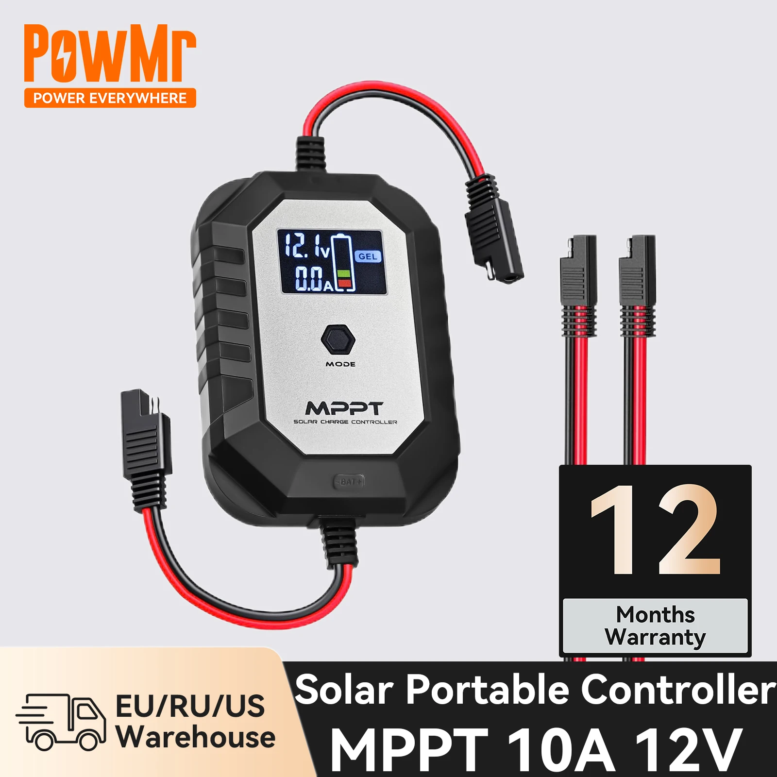 PowMr 12V Solar Charger for 150W Solar Panel 10A MPPT Solar Charge Controller with LCD Display Battery Regulator