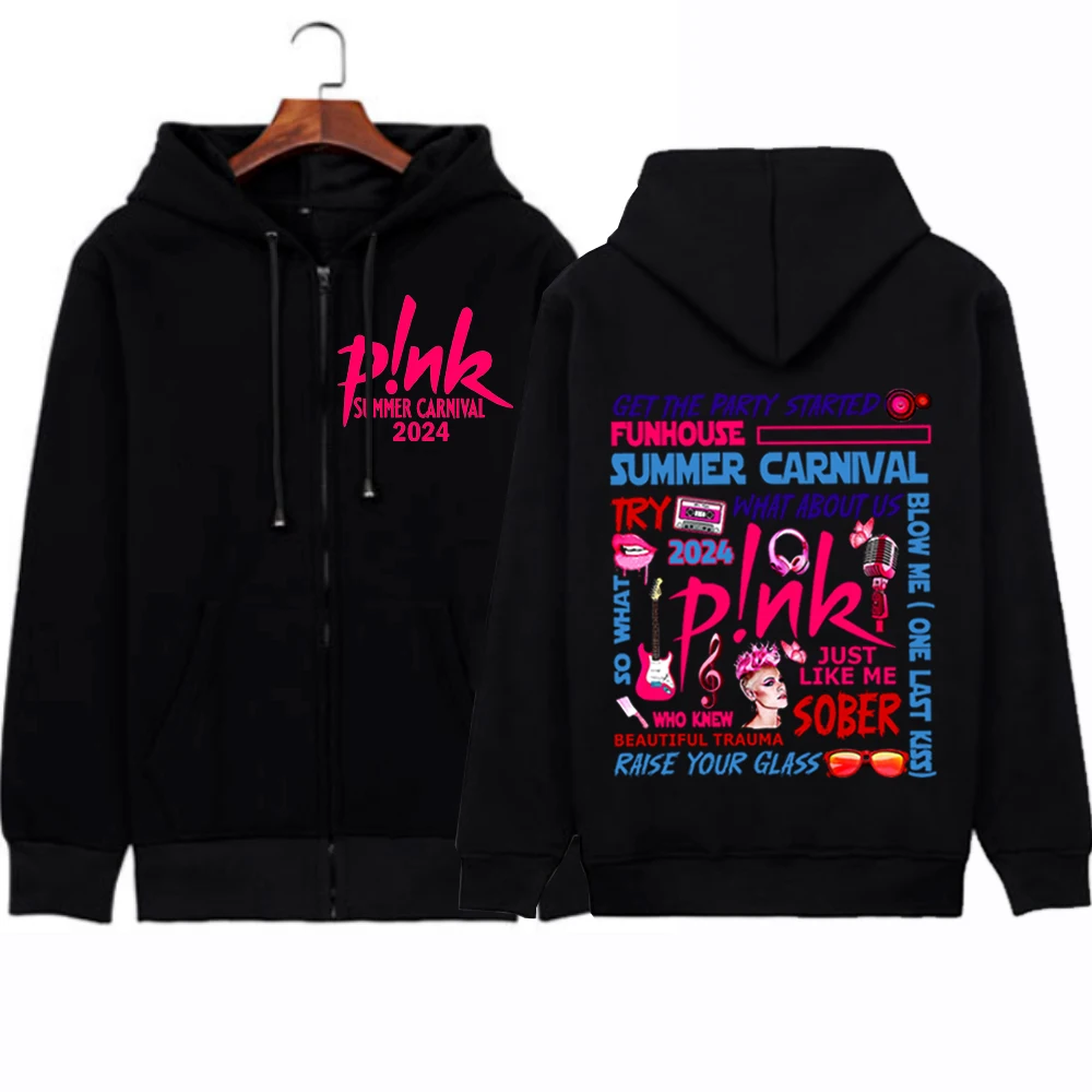 Summer Carnival 2024 Tour Hoodies Zip Up Hoodie Trustfall Album Concert Tops P!nk Pink Singer Y2K Coat Dropshipping