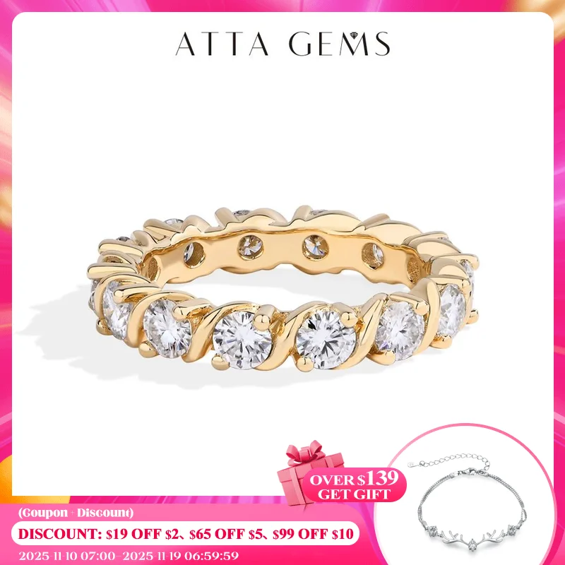 

ATTAGEMS Full Moissanite Rings D Color VVS1 Round Cut 3.5mm S925 Sterling Silver For Women Engagement Wedding Bands Fine Jewelry