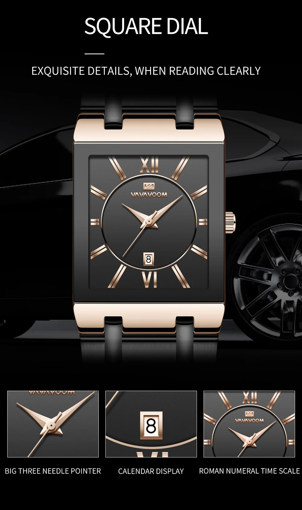 VA VA VOOM Relogio Masculino Watch Men Square Mens Watches Top Brand Luxury Golden Quartz Stainless Steel Waterproof Wrist Watch