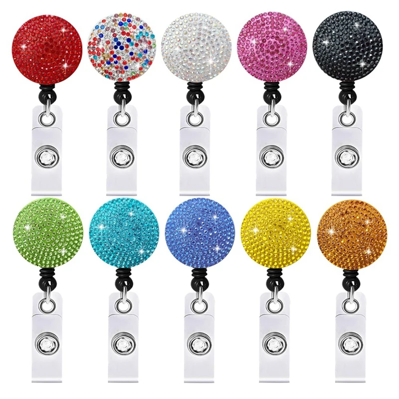 Retractable ID Badge Holder ID Badge Holder With Clip, With Bling Rhinestones, For Office Worker Teacher  Nurse