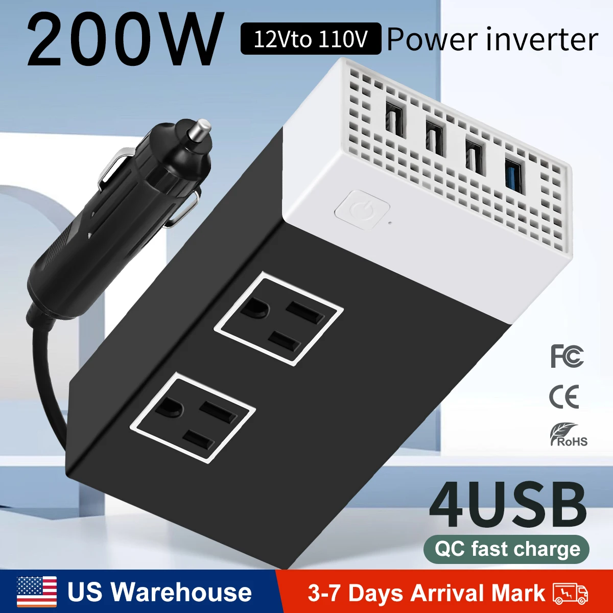 

200W US Socket Modified Sine Wave Inverter DC12V To 110V Car Power Converter 60HZ