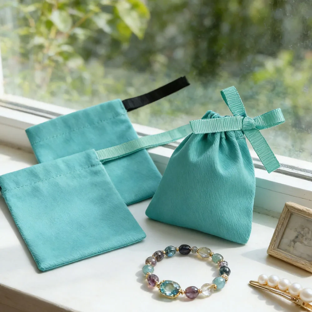 

20pcs Green Jewelry Package Pouch Cotton Canvas Bags with Ribbon Small Necklace Earring Packaging Pouch Wedding Favor Gift Bag