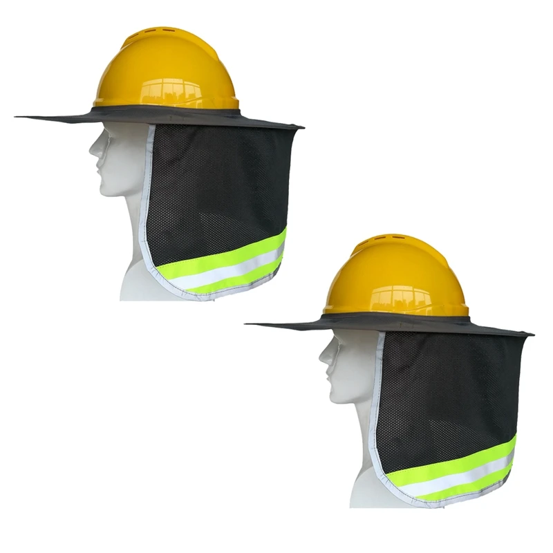 AD33 HOT Hard Hat Sun Shade, High Visibility Sun Visor Neck Shade With Reflective Strip, Full Brim(Hard Hat Not Included) 2 Pack