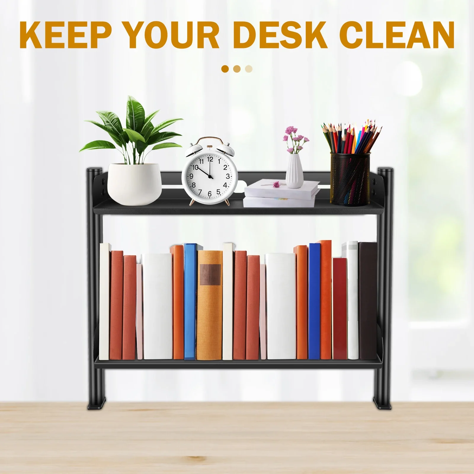 

2 Tiers Stainlees Steel Storage rack Clamp-on Desktop Shelf for home storage holder office booksheelf sundries Organizer