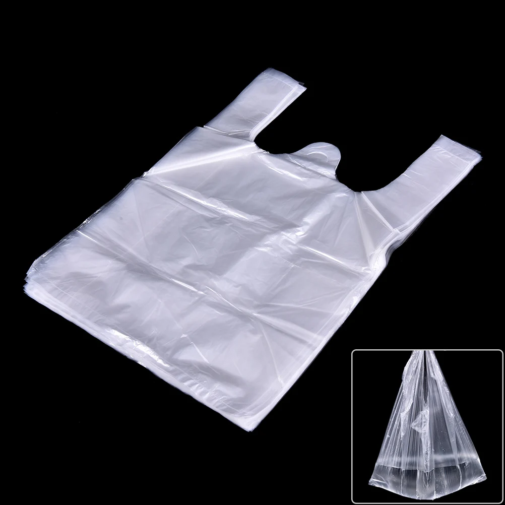 55pcs 24*32cm Plastic T-Shirt Retail Portable Vest Shopping Supermarket Bags Handles Packaging White Plastic Bags