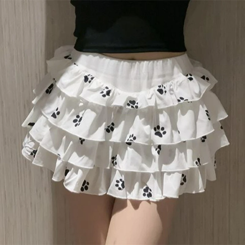 Mini jupe japonaise Harajuku Lolita pour femmes, jupes courtes plissées Kawaii pour filles, imprimé esthétique Y2K, volants, fête, gâteau