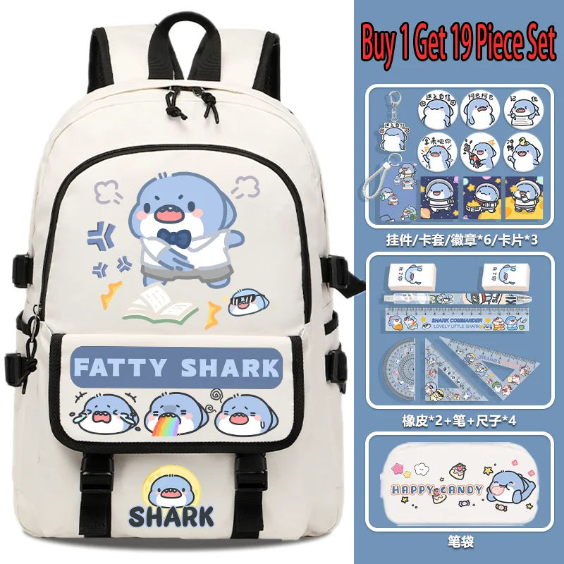 2025 New Fashionable Print Fatty Shark Backpack for Boys, Cute Children's Backpack for Grades 3-6, Large Capacity School