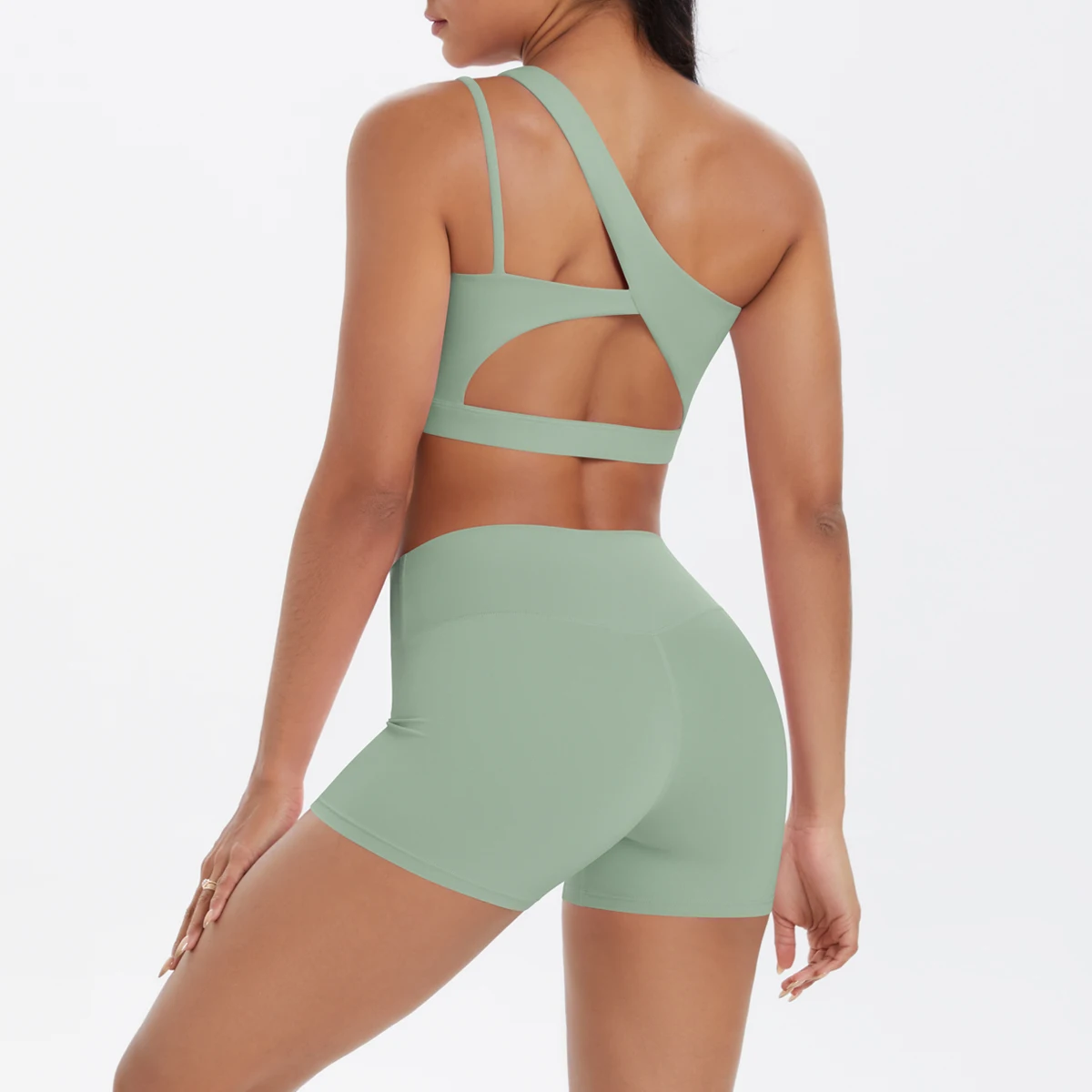 Yoga Anzug Sport Set Gym Sport Crop Tops Einfarbig Nylon Yoga Bh Laufen Radfahren Sport Gym Workout Yoga Shorts – Detail 19