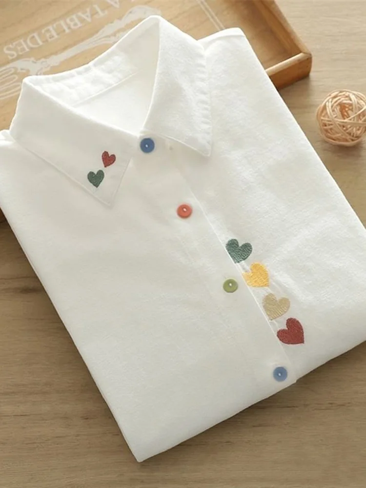 

Новая женская блузка из чистого хлопка с вышивкой, милый белый топ с длинным рукавом, приталенный крой, весенний японский стиль преппи, кавайный дизайн, модные женские топы в стиле Ins