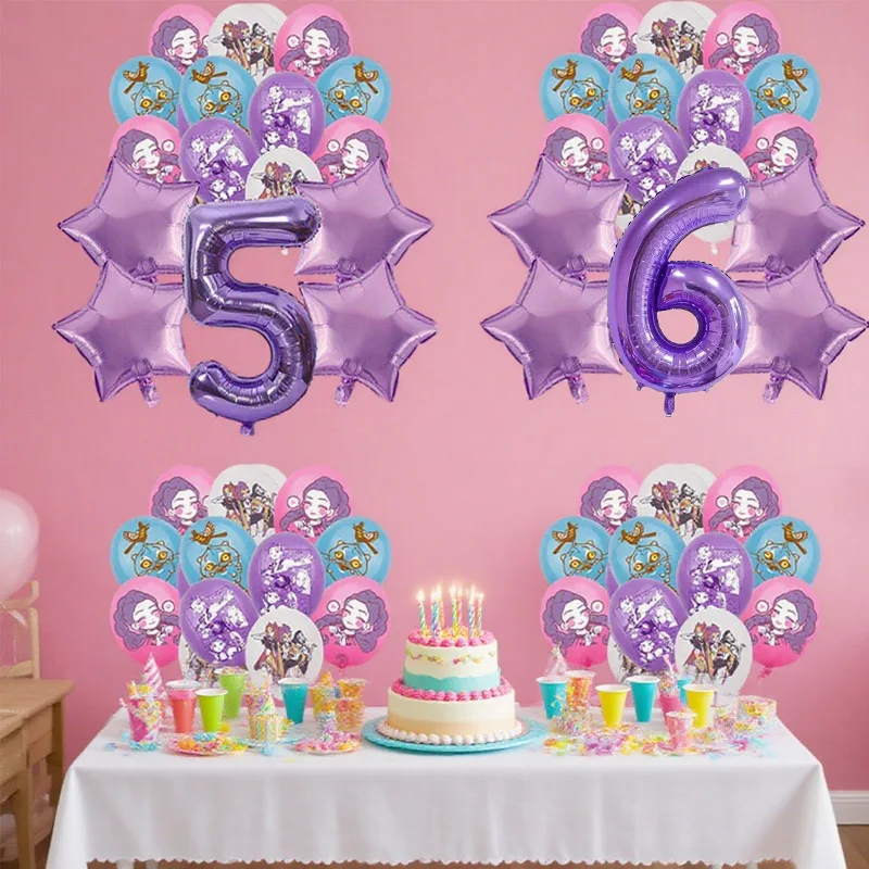 

KPop Demon Hunters Number 1-15 Balloon Sets Happy Birthday Party Anime Supplies Latex Balloons Home Decoration supplies kid gift