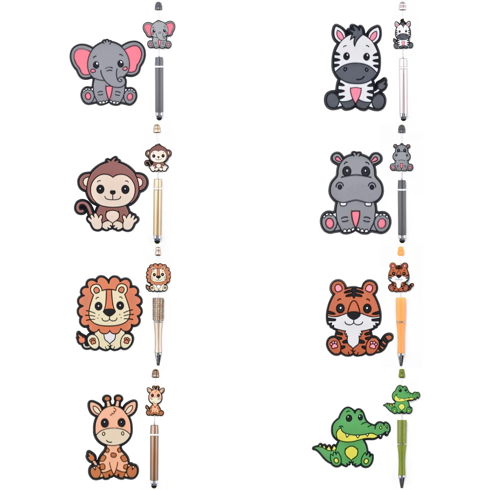 

1pcs Cartoon Animals Beads Of Pens Cute Lion Tiger Monkey Focal Beads Lovely Elephant Hippopotamus Beadable Beads Party Favor