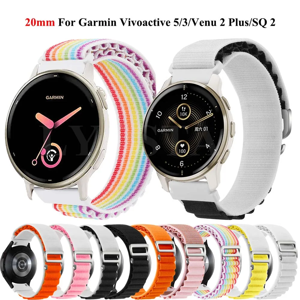 20mm Nylon Watch Strap For Garmin Vivoactive 5 3/Venu SQ 2 Music Plus Forerunner 165 55 158 Smartwatch Watch Bracelet Wristband