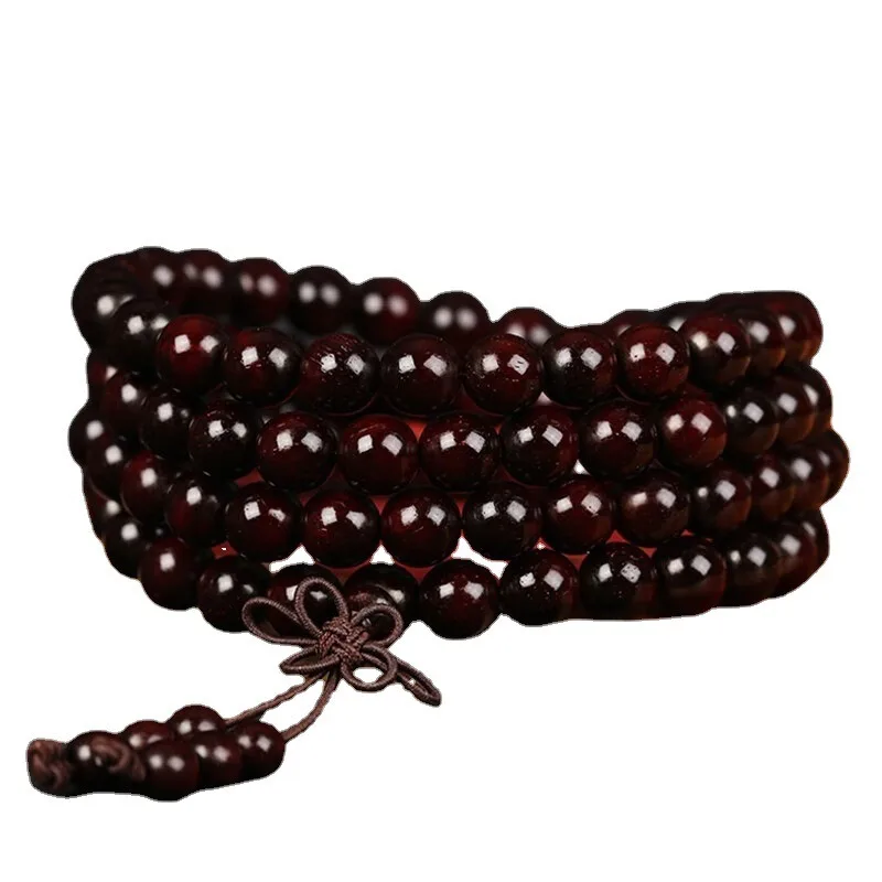 

Small leaf red sandalwood old material 108 Buddha beads bracelet, red sandalwood with star Wenwan rosary