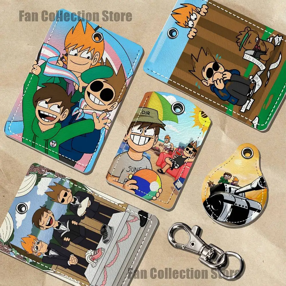 Anime E-Eddsworld PU Leather Card Holder Keychain Key Ring Door Lock Access Tag ID Access Card Air Tag Case Keychain Card