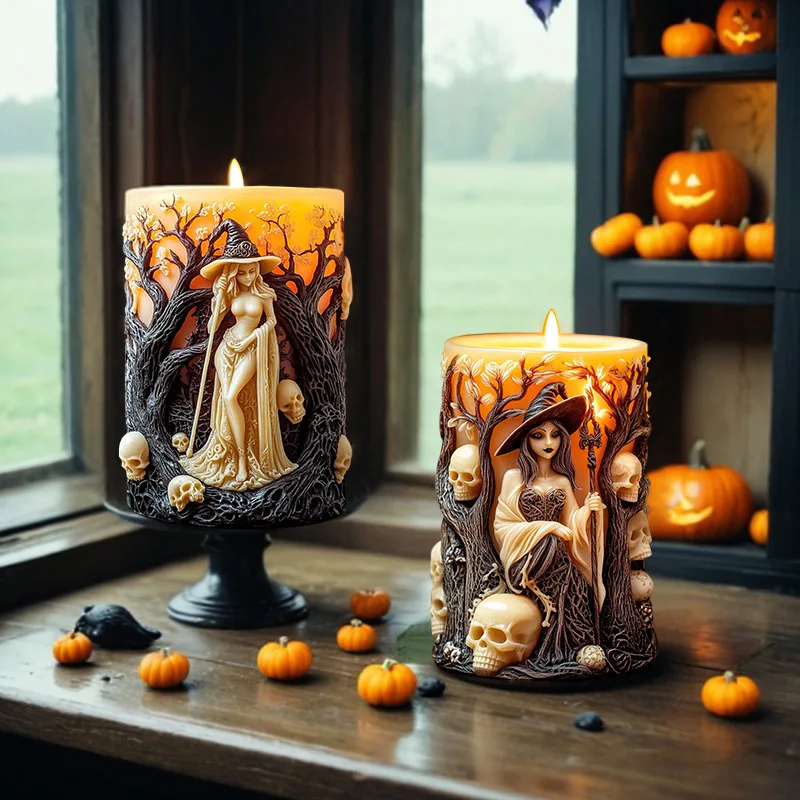 DIY Witch Cylinder Candle Silicone Mold Skull Relief Cylinder Resin Silicone Mould Halloween Gift Witch Cylinder Gypsum Molds — zdjęcie 5