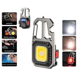 Mini LED Keychain Portable Work Light Pocket Flashlight USB Rechargeable Outdoor Camping Lamp With Window Hammer Bottle Opener