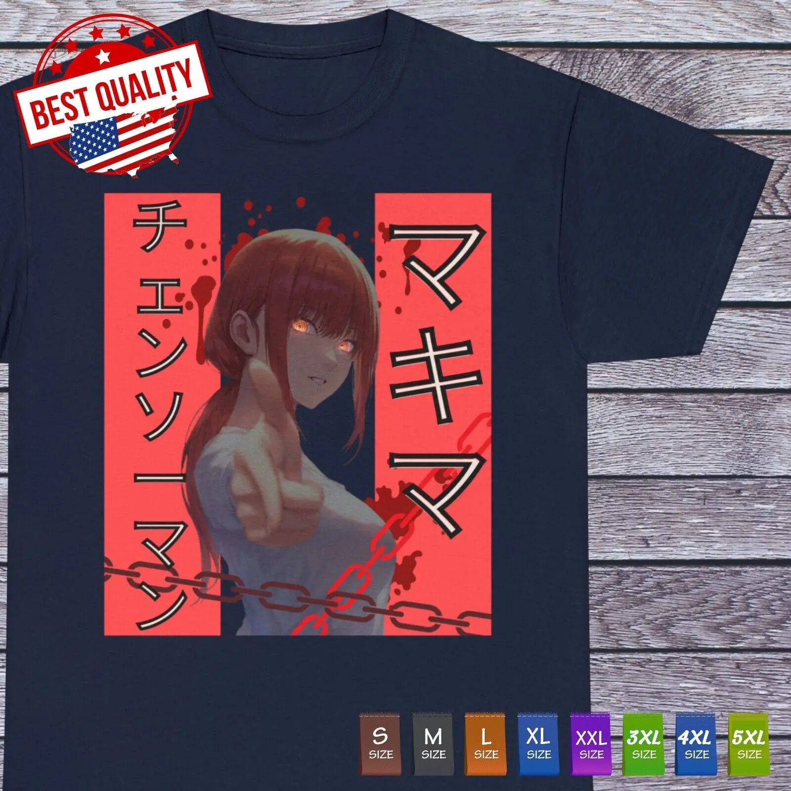 

Waifu Makima T Shirt Chainsaw Man Anime Manga Cosplay Japanese Tee Denji Power