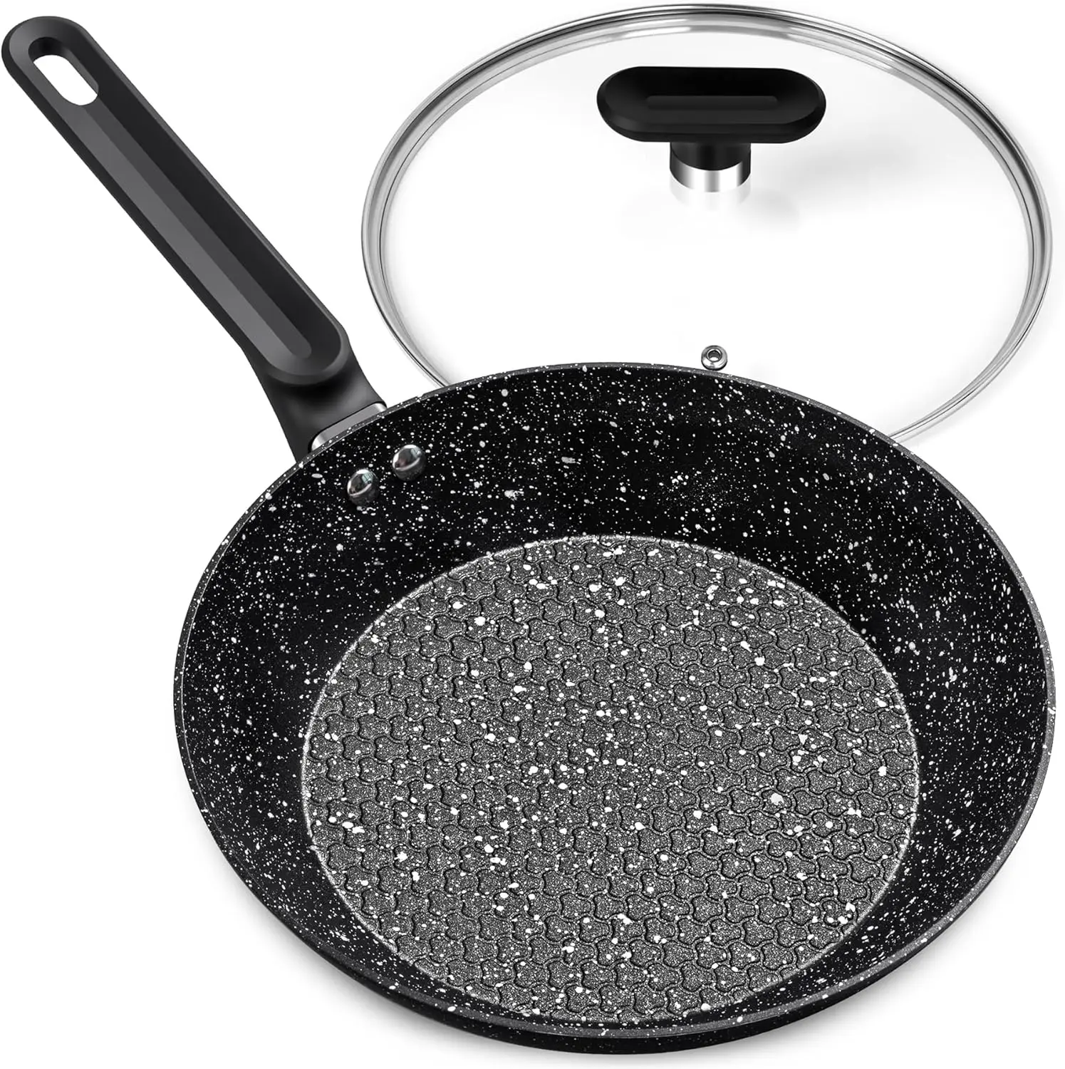 Frying Pan with Lid Nonstick Granite Frying Pan 10 Inch with Non-Toxic Coatings Nonstick Stone Skillet nduction Compatible