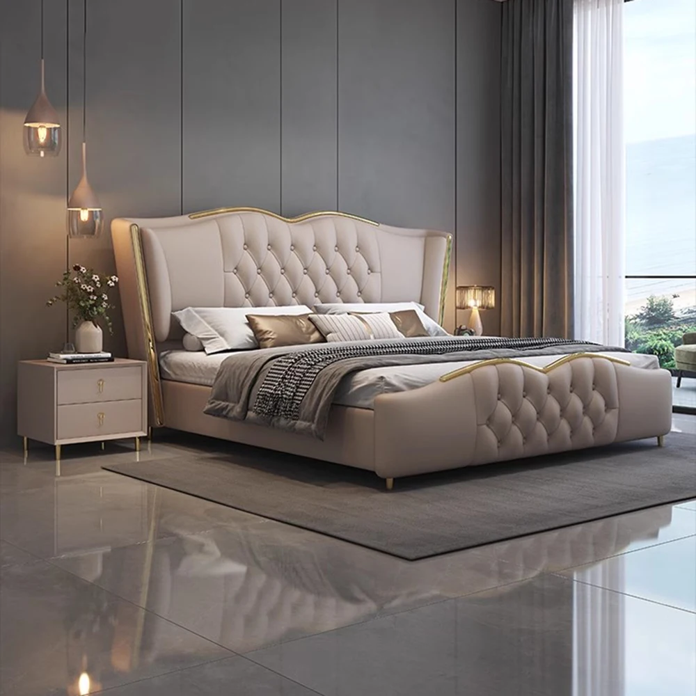 Stylish Upholstered Minimalist Bed Frame Modern Headboard Queen King Size Comfortable Bedroom Perfect Sleep Cama Casal Furniture