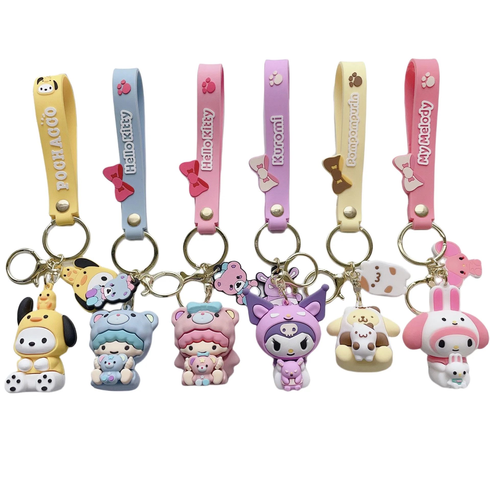 Sanrio พวงกุญแจน่ารัก Kuromi Cinnamoroll เล็กๆน้อยๆดาวคู่ใหม่แฟชั่นจี้ tas anak perempuan กระเป๋าเป้สะพายหลังพวงกุญแจของเล่นเด็กของขวัญวันเกิด