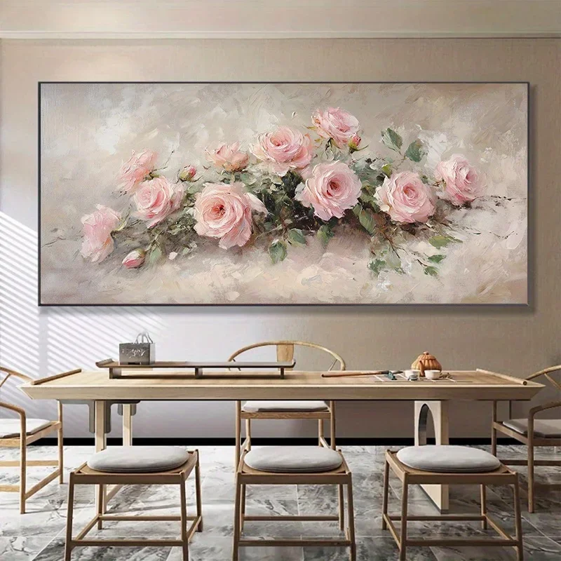 Frameless Canvas PaintingFrameless Abstract Pink Rose Canvas Art Print - Elegant Floral Wall Decor With Soft Light Background, P