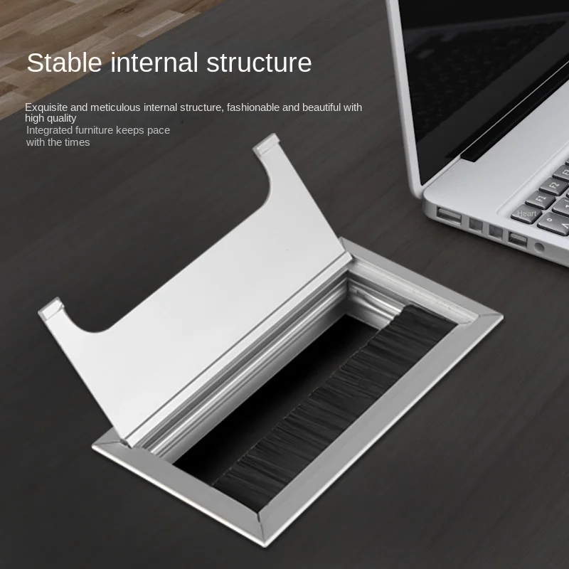 2pcs Desk cable hole cover black aluminum alloy box with bristle brush Computer desktop cable