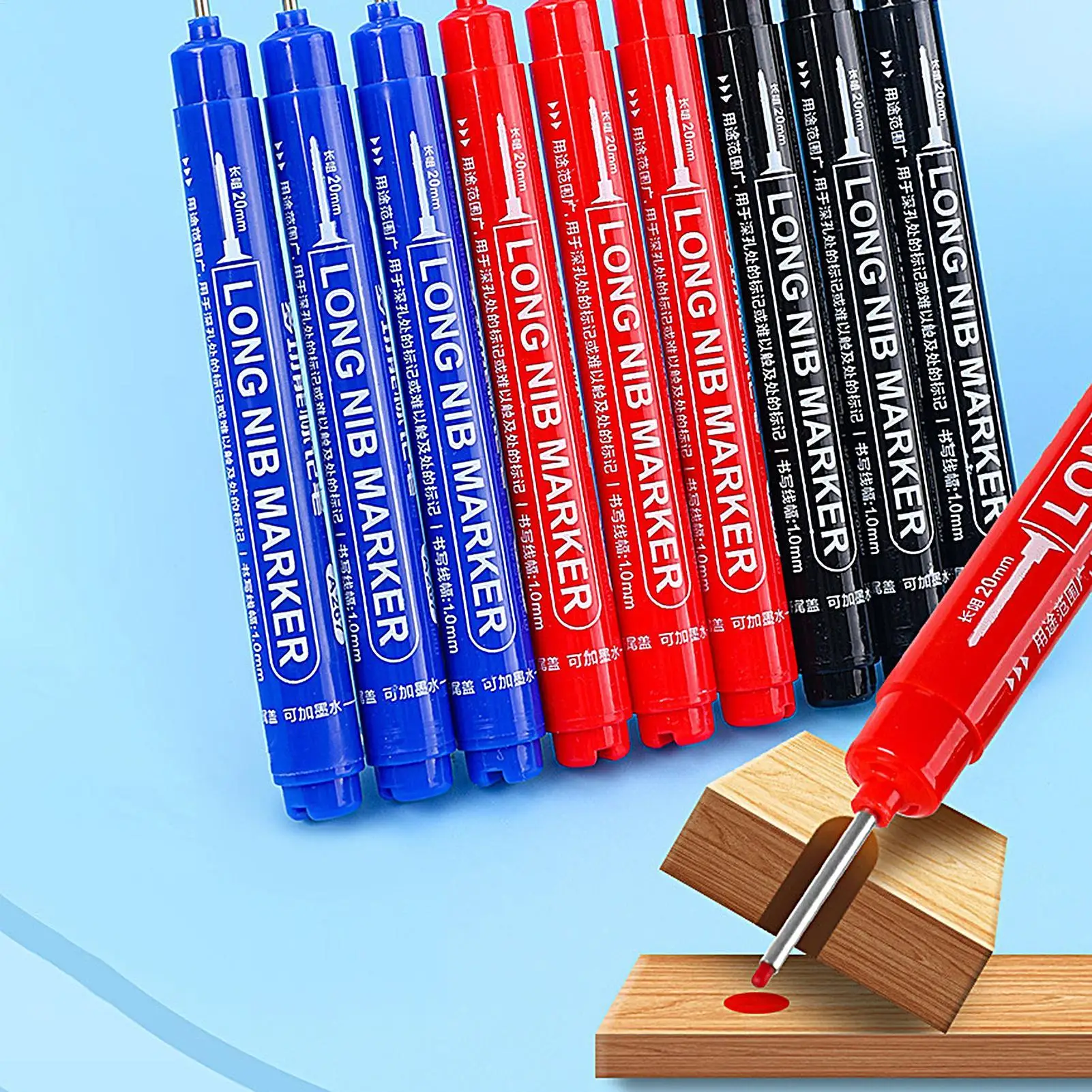 Long Head Carpenter Pen, Quick Drying Permanent Ink Markers for Woodworking & Construction, High-Visibility Deep Reach Marker