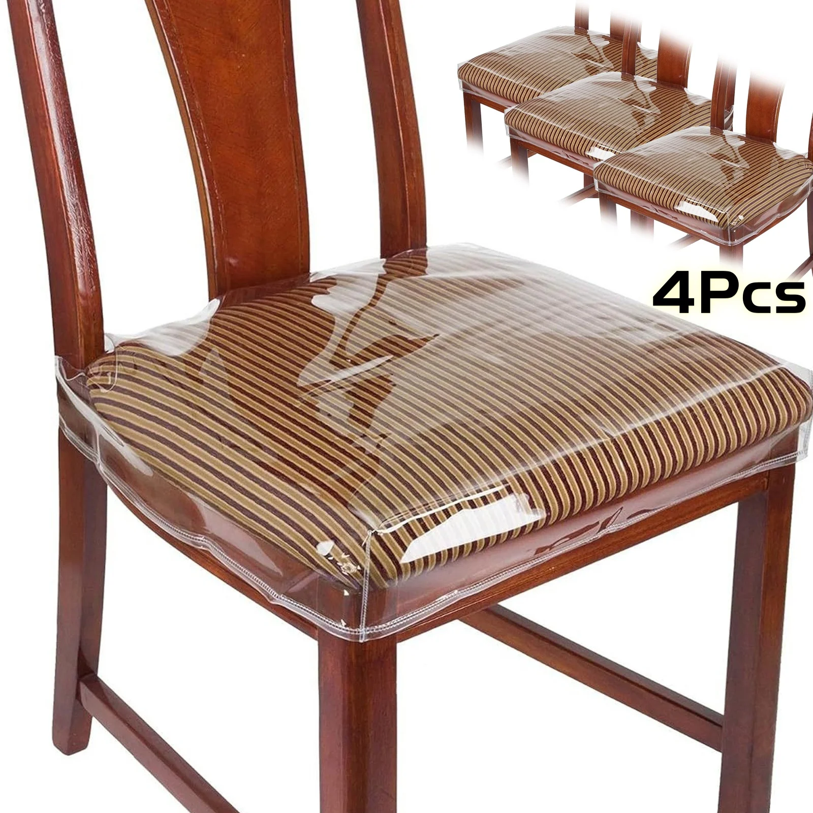 4Pcs Transparent PVC Dinning Chair Covers Protectors Waterproof Chair Covers Stain Resistant Plastic Seat Covers for Chairs Seat