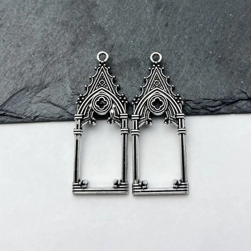 5 Stück 47*18mm Gothic Vintage Ausgehöhlte Schloss-Kirchen-Anhänger Designer-Charms für Schmuckherstellung DIY Schmuckzubehör – Detail 4