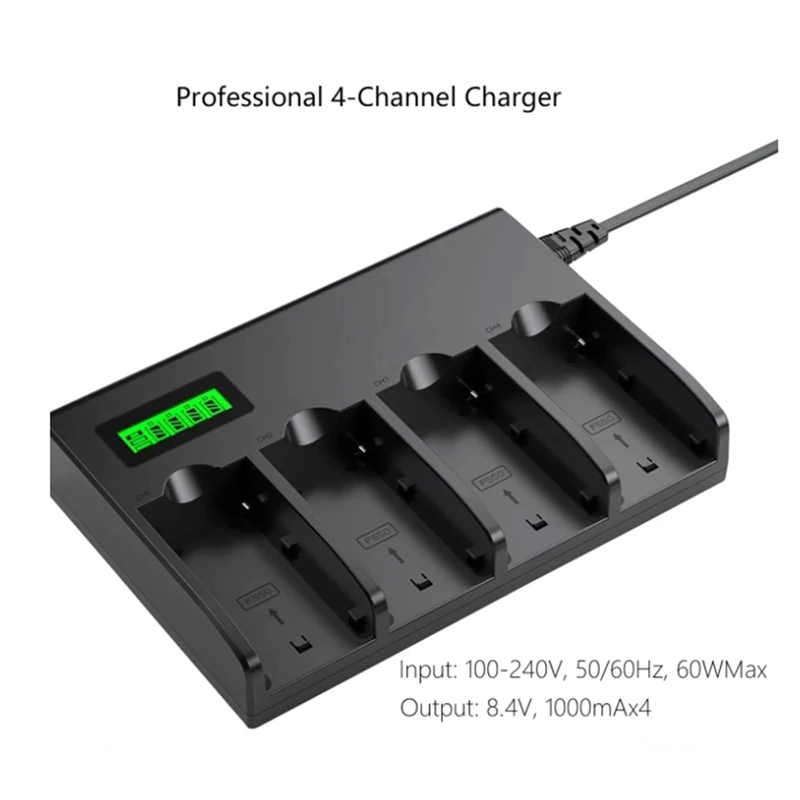 4-Channel Battery Charger With LCD Display For Sony NP-F970, NP-F960, NP-F770, NP-F750, NP-F570 Camera Battery