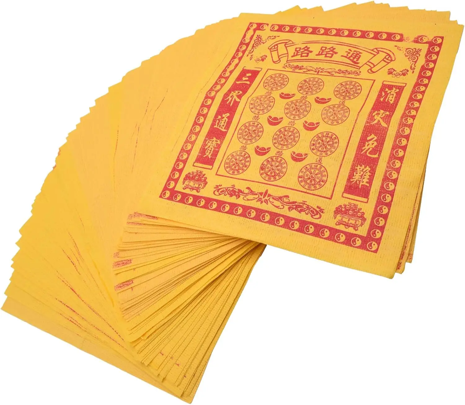 49PCS Chinese Joss Paper Money-Ancestor Money-Yellow Burning Incense Paper Hell Money Good Luck, Offerings Worship Ancestors and