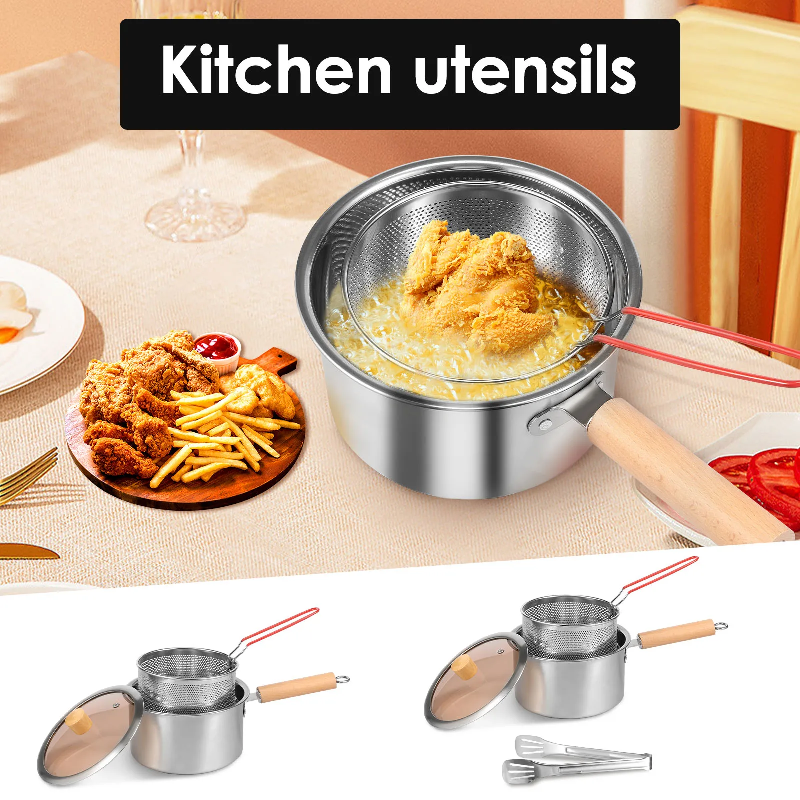 

Deep Fryer Pot Stainless Steel Deep Fryer with Basket and Handle Portable Fry Pot with Lid Oil Saving Small Deep Fat Fryer for