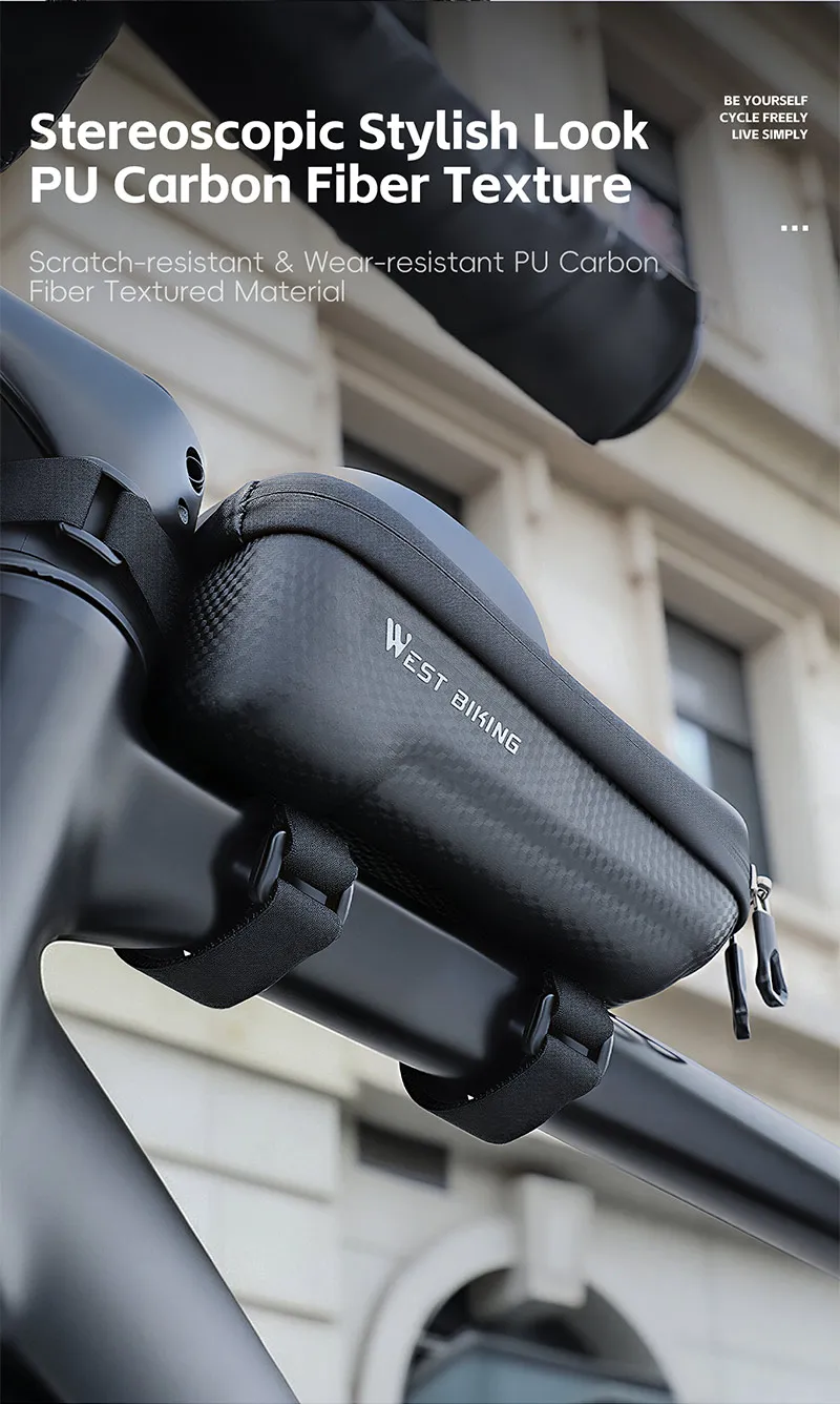 WEST BIKING Touchscreen-Fahrradtasche für Handys, wasserdichte Hartschalen-Oberrohrtasche für Straßen- und Mountainbikes mit dreifach stabilem Haken – Detail 9