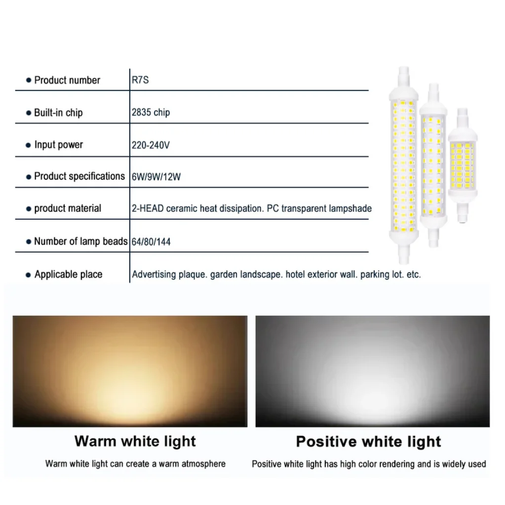 R7S LED Light 6w 9w 12w Led Light Bulb 78mm 118mm 135mm SMD 2835 Lampada Corn Lamp 220V Ceramics Tube light Replace Halogen Lamp