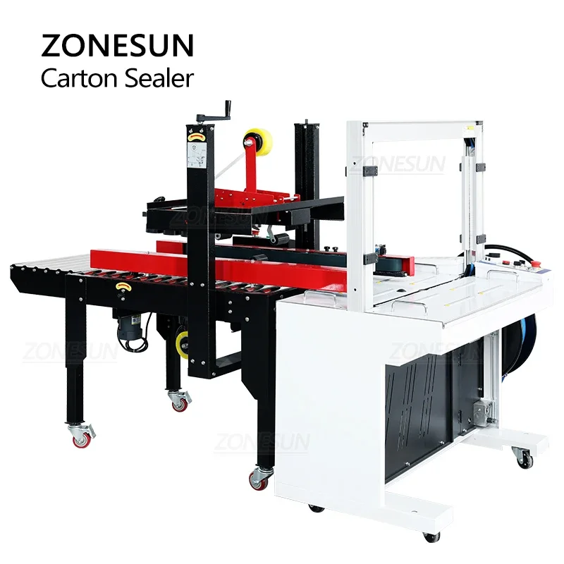 ZONESUN ZS-FK5050S Máquina automática de sellado de cartón Máquina flejadora de correa de embalaje Equipo de embalaje Sistema de boxeo