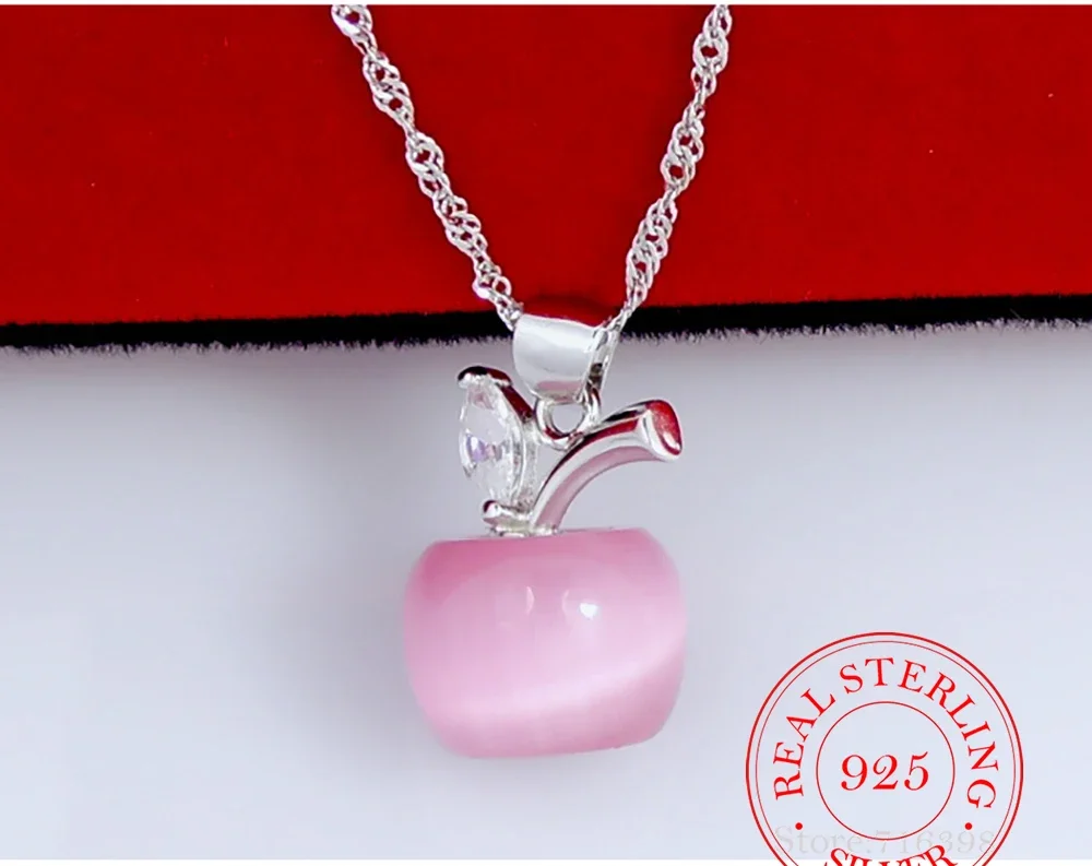 Pink/White Moonstone Necklaces & Pendants For Women 925 Sterling Silver Opal Apple Pendant Necklace Wedding Gift Drop Shipping