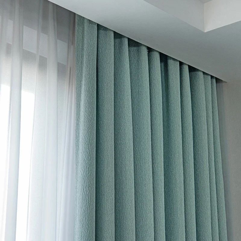 Wind Lake Green Cotton and Hemp Jacquard Thickened Blackout Curtains Customization for Living Room Bedroom and Float Window