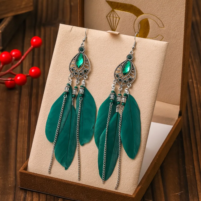Bohemian Wasser Tropfen Feder Ohrringe für Frauen Mode Elegante Frische Strass Kette Quaste Ohrringe Party Urlaub Schmuck – Detail 13