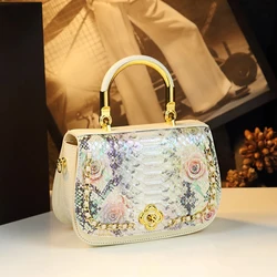 Women's Bag 2024 New Serpentine Leather Handbag Senior Chain Single Shoulder Crossbody Bag For Women Portable Flowers Bags