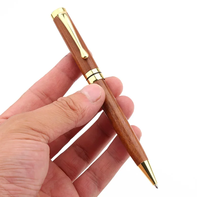 Retro Sandalwood Roll Ball Pen 0.7mm Gold Silver Metal Clip Ballpoint Pen Replaceable Refills Wooden Pen Luxury Stationery Gifts