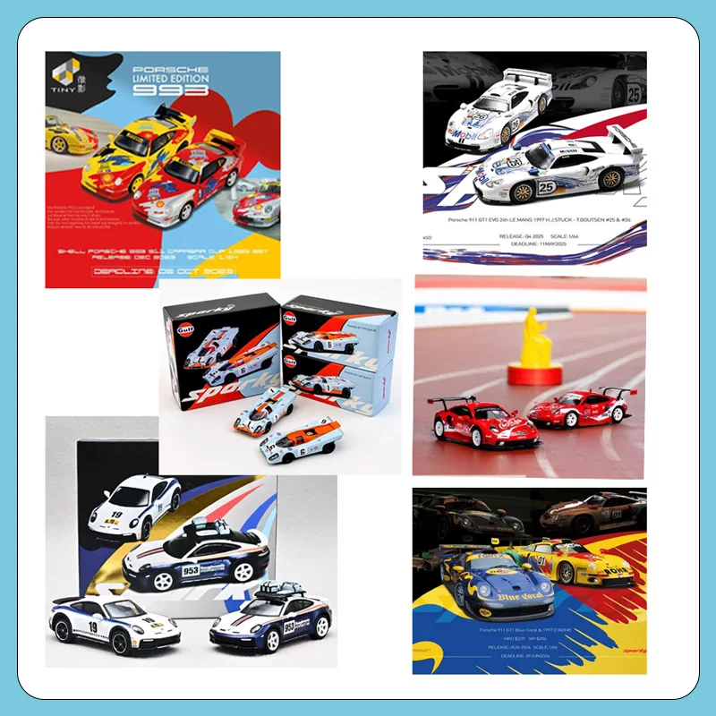 

TINY Sparky 1:64 Porsche 911RSR Shell Le Mans Bicar Set из сплава, модель гоночного автомобиля, игрушка