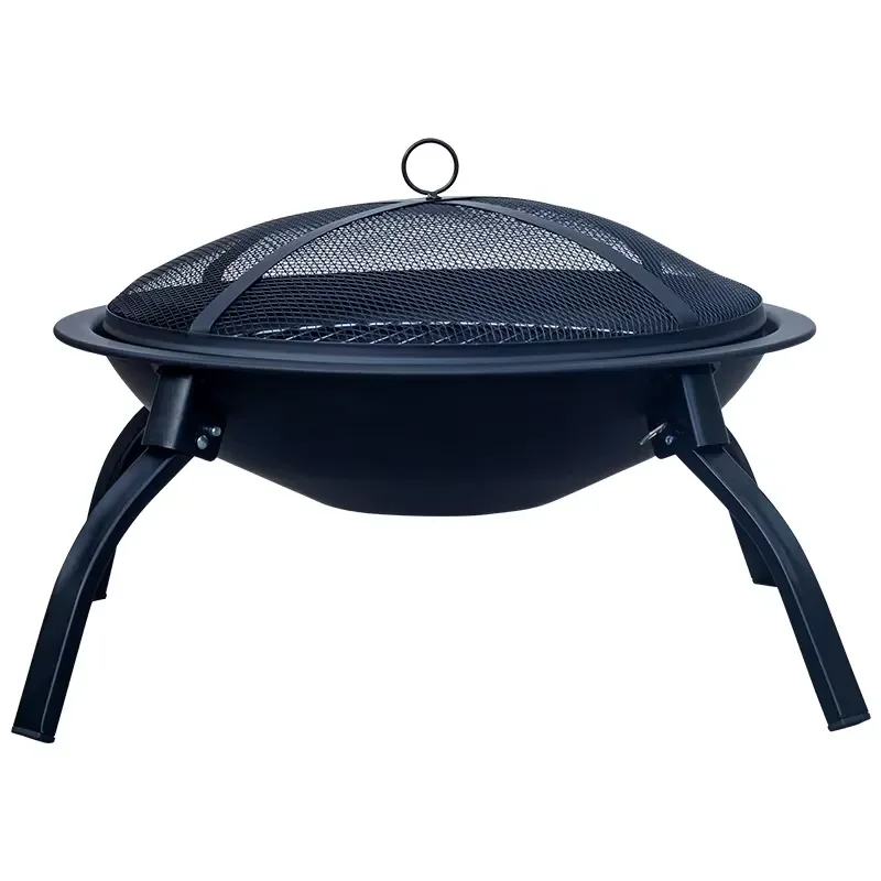 50cm Round Metal Fire Pit Charcoal BBQ Grill Outdoor Garden Yard Camping Heater Portable Steel Wood Burning Bowl for Patio