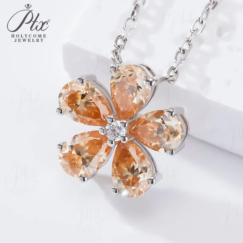 Halskette mit Fünfblättrigem Blumen-Anhänger, Moissanit-Diamant, 925 Sterling Silber Kette, Schmuck für Damen, Hypoallergen, Jubiläumsgeschenk – Detail 23