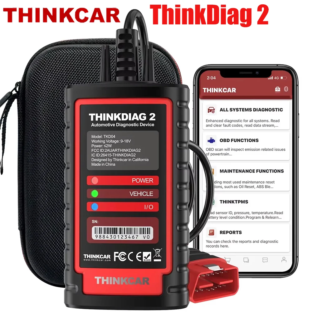 THINKCAR Thinkdiag 2 Full System Diagnostic Tool Support CANFD 16 Resets ECU Coding Active Test OBD2 Scanner 1 Year Free Update