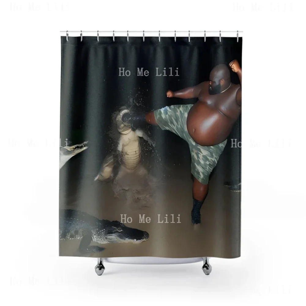 Gumbo Slice Kicking Alligator In Swamp Funny Meme Polyester Shower Curtain Home Decor