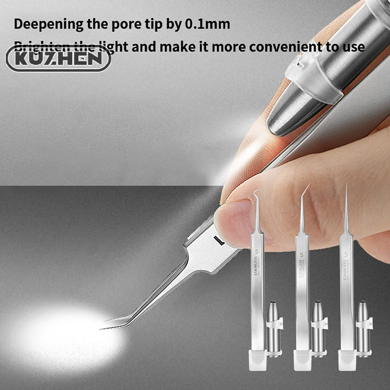 Acne Needle Tweezers Light Blackhead Blemish Pimples Removal Pointed Bend Head Face Care Tools Acne Extractor